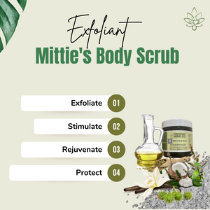 It's time to experience our hand-curated body exfoliant enriched with Israeli Dead Sea Salt and our Hemp Seed Oil infusion. Mittie's Spring gently exfoliates dry skin, stimulating cell renewal. This refreshing blend is enhanced with Coconut, Patchouli, and Black Castor Oils with our Ginger Vanilla Fragrance moisturizes for a healthy, rejuvenated glow.  Edit alt text